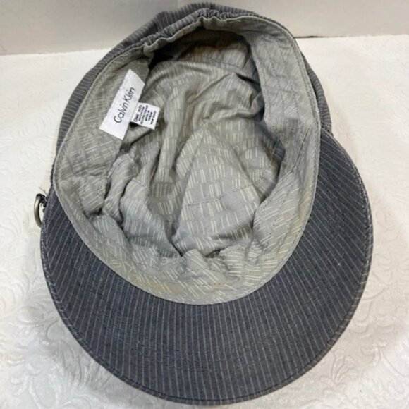 Calvin Klein Cotton Blend Conductor Cap Hat Heather Grey Striped - Picture 7 of 12